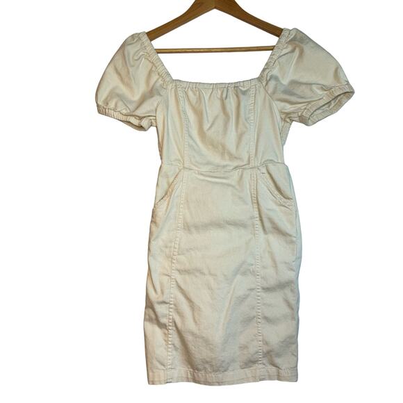 American Eagle Puff Sleeves Mini Dress Stretchy Square Neck Cottagecore XS Cream - Picture 2 of 9